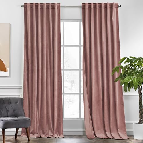KGORGE Wild Rose Velvet Curtains 120 inches 2 Panels, Velvet Blackout Curtains for Bedroom Living Room, Soft Darkening Thermal Insulating Window Drapes, Back Tab Rod Pocket, W 52 x L 120