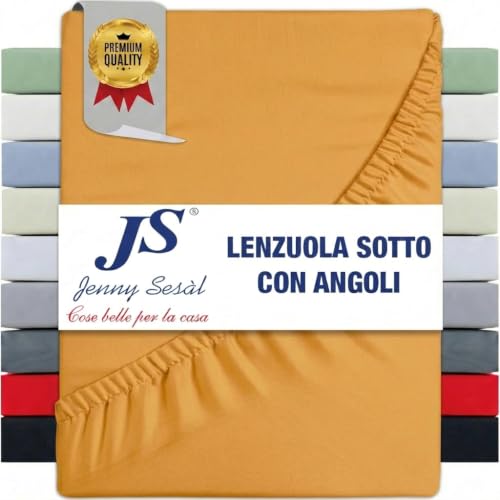 JENNY SESAL Fitted Sheet ??? Solid Colour ??? Made in Italy ??? Double, Single, Queen and Half Bed (Yellow Gold, Double)