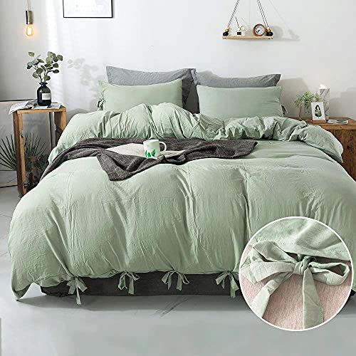 annadaif 3-Piece Duvet Cover Set - Soft Washed Microfiber Bedding Set with Ties - 1 Duvet Cover 104 x 90 inches and 2 Pillow Shams, Easy Care, Sage Green
