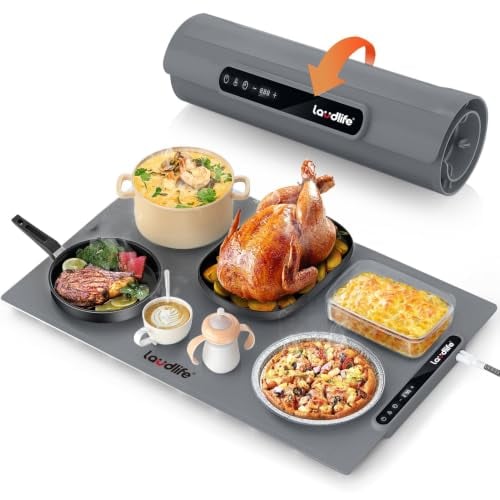 Laudlife Warming Mat for Food, 61??40cm, Off White, Fast Heat, Child Lock - Fast Heating, 7 Temperature Settings. Ideal for Buffet, Family Gatherings & Holidays.