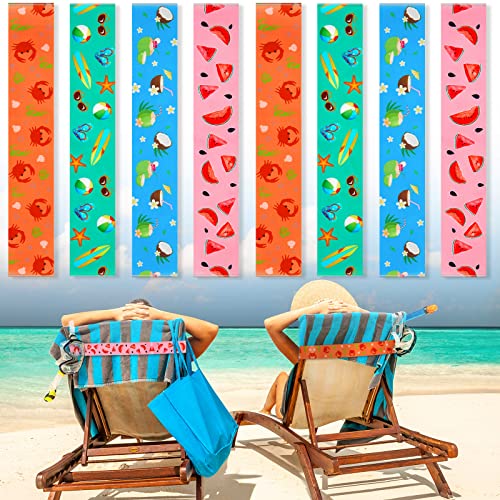 8 Pack Towel Bands for Chairs - Towel Clips and Holders, Cruise and Pool Accessories, Windproof Elastic Strap Holders for Lounge, Summer (Fruit, 11.81 x 1.97 Inch)
