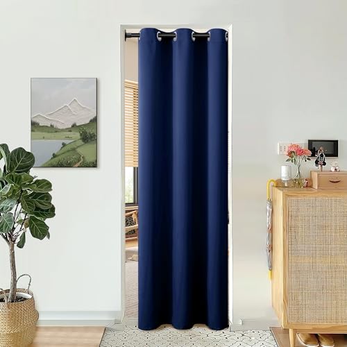 BGment Navy Door Curtain 80 Inch Length for Doorway, Bedroom Closet Curtain, Privacy Thermal Insulated Blackout Grommet Room Divider for Room Separation, 1 Panel, 34 Inch Wide