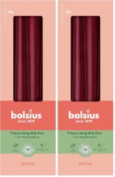 Bolsius Smooth Tapered Candles - Metallic Red - Set of 4 in Box - 24.5 cm - Decorative Household Candles - Burning Time 7 Hours - Unscented - Natural Plant Wax - Without Palm Oil (Pack of 2)