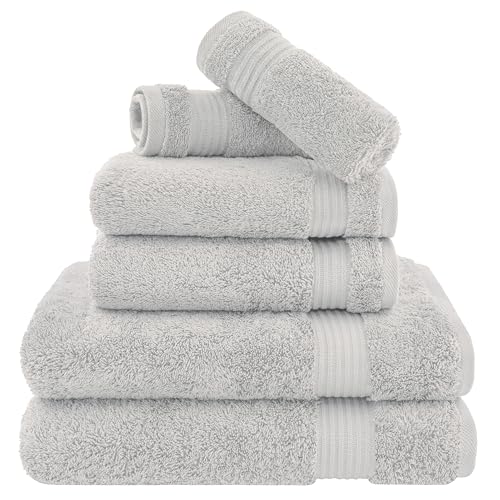 Cotton Paradise 6 Piece Towel Set, 100% Turkish Cotton Soft Absorbent Towels for Bathroom, 2 Bath Towels 2 Hand Towels 2 Washcloths, Silver Gray Towel Set