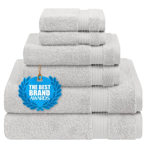 Cotton Paradise 6 Piece Towel Set, 100% Turkish Cotton Soft Absorbent Towels for Bathroom, 2 Bath Towels 2 Hand Towels 2 Washcloths, Silver Gray Towel Set