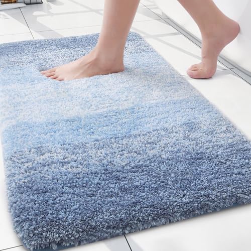 "Arotive Bathroom Rugs Bath Mat, Shaggy Soft and Absorbent Microfiber Bath Rugs, Thick Plush Bath Carpet, Non Slip Machine Wash Dry Bath Mats for Bathroom, Shower and Tub, 16""x24"", Light Blue"