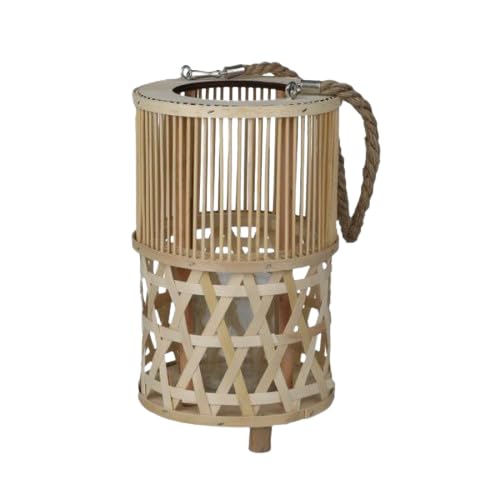 NATURAL LIVING Suzi Lantern in Bamboo and Glass Tealight Holder D24cm x H40cm