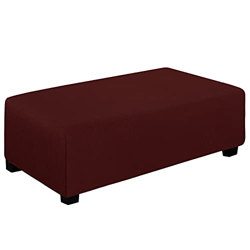 Easy-Going Stretch Ottoman Cover Folding Storage Stool Furniture Protector Soft Rectangle slipcover with Elastic Bottom (XX-Large,Wine)