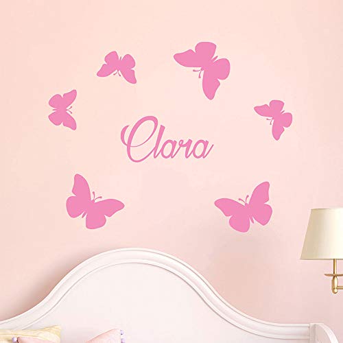 Personalised Name Stickers - Butterfly Wall Sticker - Children's Room Wall Decoration - 2 Sheets of 10 x 15 cm and 40 x 25 cm - Pink