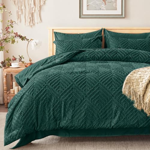 King Size Comforter Set 7 Piece, Drak Green Bed in a Bag King Bedding Sets - Boho Tufted, OEKO-TEX Certified, Luxury, Lightweight, All Season, Down Alternative Comforter, Breathable sheets & pillowcases