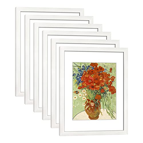 DEKWINN 11x14 Picture Frame Set of 6 for Pictures 8x10 with Mat or 11x14 Without Mat, Wall or Tabletop Gallery Photo Frames White