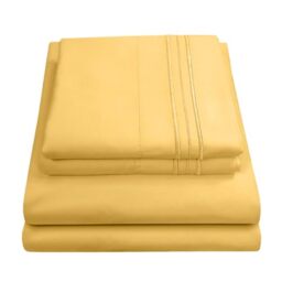 Sweet Home Collection Luxury Bedding Set with Flat, Fitted Sheet, 2 Pillow Cases, Microfiber, Yellow, Queen