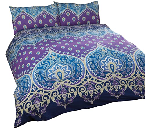 Rapport Home Asha Purple Mandala Duvet Cover Set - Double Polycotton Bedding with Matching Pillowcase & Popper Closure - Easy Care British Design
