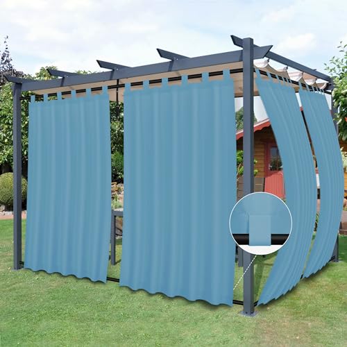 Easy-Going Outdoor Patio Curtains Detachable Tab Top Windproof Weatherproof Curtain for Cabana, Porch, Pergola and Gazebo, Tab Bottom Drape, 2 Panels, 54W x 120L inch, Sky Blue