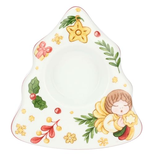 THUN - Tea light holder in the shape of a tree in porcelain, 13.5 x 12 cm, height 4.5 cm, Christmas Surprises collection