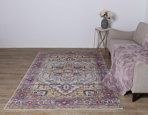 Asiatic Edits Low Pile Vintage Pink Multi Indoor Rug for Living room, Bedroom, Conservatory, Hallway, Large Area, Easy to Clean, Area Rugs - Non Shedding 200x290cm