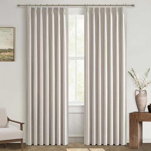 90 Inch Blackout Curtains for Living Room Thermal Noise Reduction Sliding Door Total Two Burg Country Style Linen Window Curtains & Drapes for Track System Back Tab/Pinch Pleat, Ivory Cream Set of 2