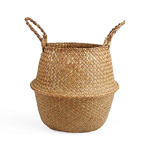 BlueMake Woven Seagrass Belly Basket for Storage, Plants, Picnic and Groceries (Medium, Original)