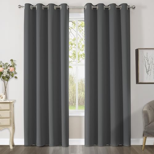 CUCRAF Thermal Curtain Cold Protection Blackout Curtains Set of 2 H 245 x W 140 cm Curtains with Eyelets Dark Grey Opaque Soft and Durable Soundproofing Curtain for Bedroom Living Room