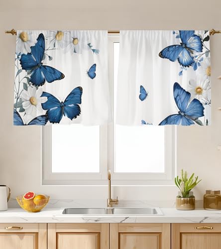 "Stanoha Kitchen Curtains (2 Pcs) Over Sink for Bathroom Window Cafe Basement Cortinas para Cocina Farmhouse Short Mini Curtain Butterfly Flower Elegant Country Rustic Modern Cute - 26??24"""
