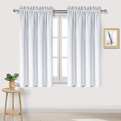 DWCN Greyish White Blackout Curtains for Bedroom ??? Rod Pocket Thermal Insulated Energy Saving Drapes for Living Room and Bedroom, W 38 x L 54 Inch, 2 Panels