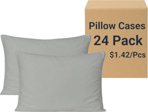 ZPECC Pillowcases Standard Size - 24 Pack Soft Brush Pillow Cases Bulk with Envelope Closure, Pillow Covers Set for Motel, Therapy Clinic, Fabric Markers (24 pack, 20x26, Light Gray)