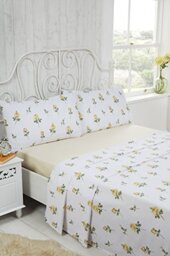 Rapport Rosebud 100% Brushed Sheet Set, Cotton, Lemon, King