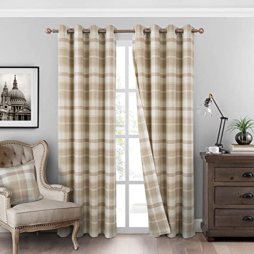 "always4u Alexandra Cole Thermal Insulated Blackout Curtains for Living Room Bedroom Purple Gold Beige 2 Panels 54"" x 95"" Beige"