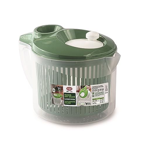 Snips Salad Spinner 3 L, Draining Lid, Large Handle, Made in Italy - 3 L green salad spinner, 19.5 x 26.5 x 19 cm, draining lid, removable basket, large handle and turning knob