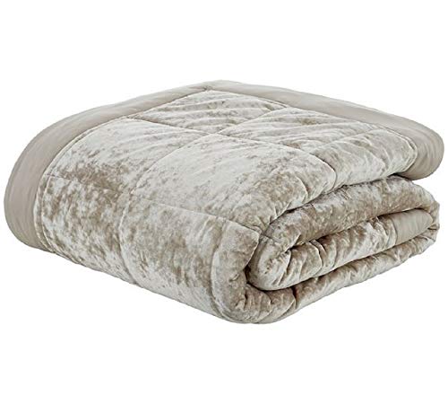 Catherine Lansfield Crushed Velvet Quilted 220x220cm Bedspread Natural