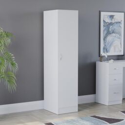 Vida Designs Riano 1 Door Wardrobe - White - Bedroom Furniture - 170H x 40W x 53D cm - with Shelf & Hanging Rail - Large Capacity Storage