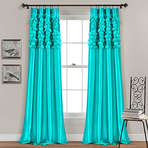 Lush Decor Window Curtains Panel Set for Living, Dining Room, Bedroom (Pair), Polyester, Turquoise, 84 inches