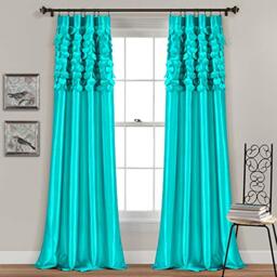 Lush Decor Window Curtains Panel Set for Living, Dining Room, Bedroom (Pair), Polyester, Turquoise, 84 inches