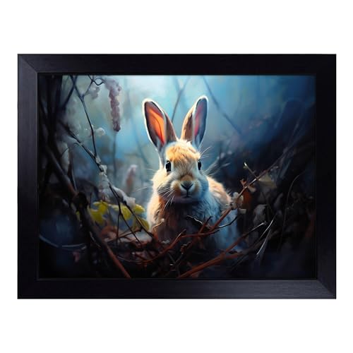 Lap Tray with Bean Bag Cushion, Rabbit Photograph 8K - Handmade in the UK, Raised Wooden Edge, Padded Cushion, Heat-Resistant Wipe-Clean Surface, for Meals, Laptops and Crafts