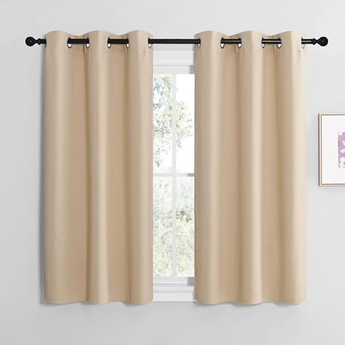 NICETOWN Beige Opaque Curtains with Eyelets for Kitchen/Bedroom Set of 2 H 120 x W 107 cm Biscotti Beige