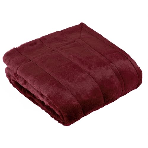 Paoletti Empress Faux Fur Throw – Soft Elegant Heavyweight Minimalist Décor Blanket for Bed or Sofa (Ruby - 130x180cm)