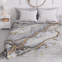 PETTI Artigiani Italiani - Spring-Summer Double Bedspread Light Blanket Double Bed Sheet Light Grey Marble 100% Made in Italy