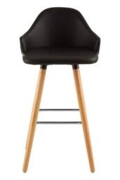 Premier Housewares Bar Stool, Counter Height Stools For Kitchen, Wood & Leather, w48 x d46 x h92cm - Black