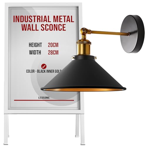 LEDSone Industrial Metal Wall Sconce, Black & Gold Wall Light with E27 Bulb Holder, Modern Indoor Wall Lamp for Bedroom, Hallway & Living Room