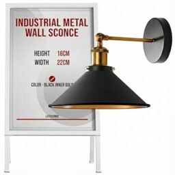 LEDSone Industrial Metal Wall Sconce, Black & Gold Wall Light with E27 Bulb Holder, Modern Indoor Wall Lamp for Bedroom, Hallway & Living Room