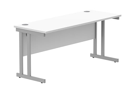 Office Hippo Essentials Rectangular Writing Computer Work Place, Home Office Desk with Cable Port Management, Wood, Arctic White, 160x60cm