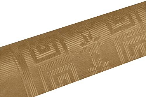 Damask paper disposable tablecloth in roll 6 M long X 1.18 M wide - Damask paper with a chic and classic universal pattern - Box of 12 rolls - gold