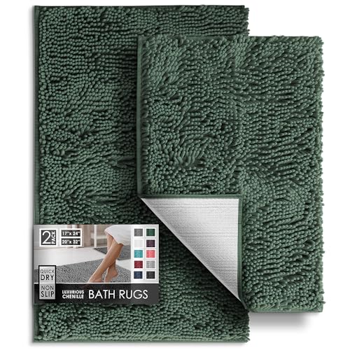 Hearth & Harbor Bathroom Rugs, Chenille Bath Mat - Machine Washable Bath Mats for Bathroom Non-Slip Backing Rubber, Quick Dry Bathroom Mat, Small - Medium Grey