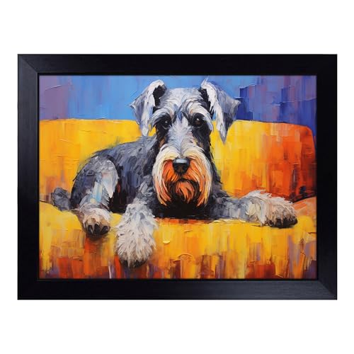 Lap Tray with Bean Bag Cushion, Schnauzer Contemporary - Handmade in the UK, Raised Wooden Edge, Padded Cushion, Heat-Resistant Wipe-Clean Surface, for Meals, Laptops and Crafts