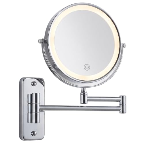 Relaxdays Wall-mounted make-up mirror, LED, 10x magnification, silver