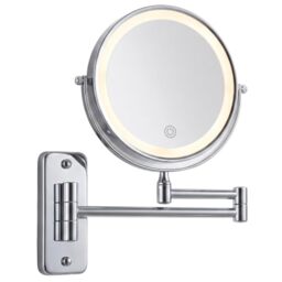 Relaxdays Wall-mounted make-up mirror, LED, 10x magnification, silver