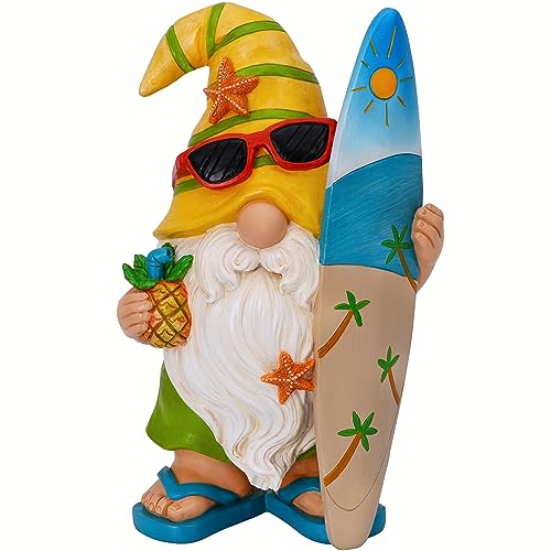 Mood Lab Garden Gnome - Surfer Gnome Figurine - 9.1 Inch Tall Funny Lawn Statue - for Outdoor or House Decor