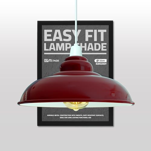 DC VOLTAGE Retro Ceiling Pendant Lamp Shade Burgundy Metal 32 cm Width 13.5 cm Height Curved Shape Ideal for Living Room Bed Room Kitchen Office Balcony Restaurant Bar