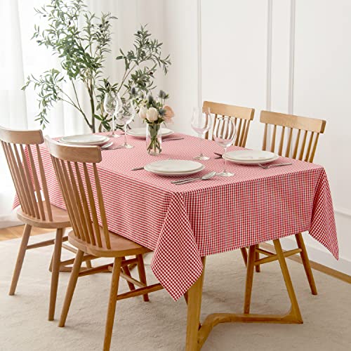 maxmill Checkered Rectangular Tablecloth Water Resistance Antiwrinkle Spillproof Heavy Weight Soft Gingham Plaid Table Cloth for Banquet Christmas Party Holiday Dinner, 60 x 104 Inch Red White