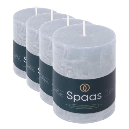 Spaas Rustic Pillar Candle 70/95 mm 35h, Light Blue (Pack of 4)